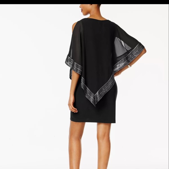 SLNY Capelet Black Sheath Dress Metallic Trim Womens Size 6 - Picture 2 of 11